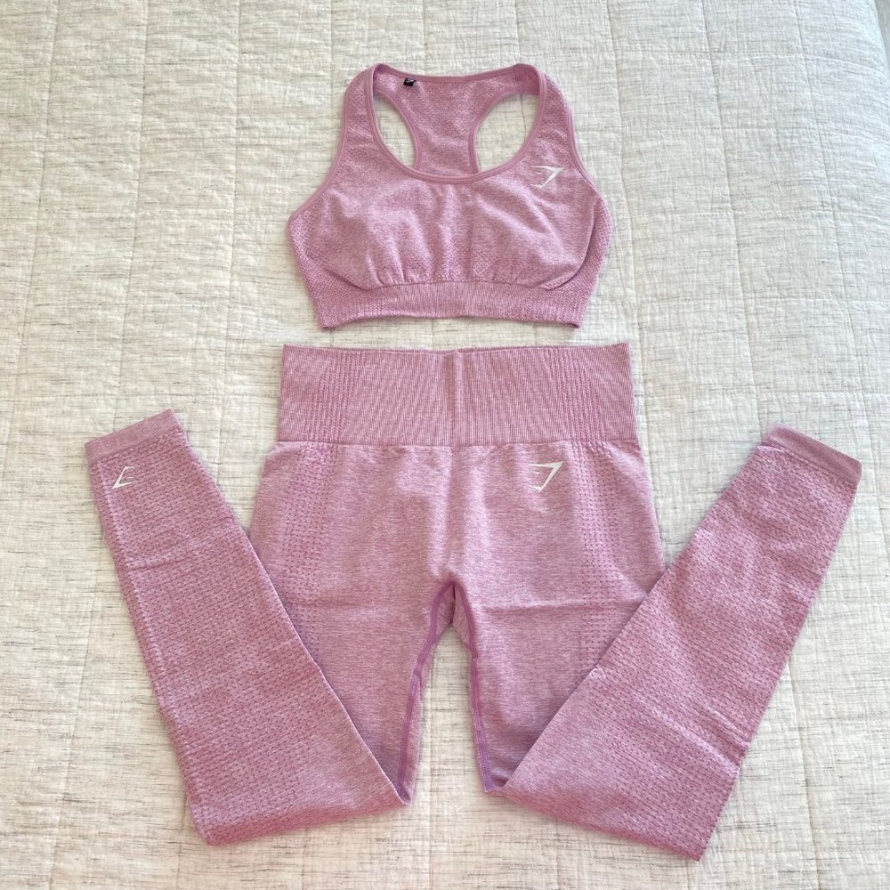 Gymshark Vital Seamless Sports Bra & Leggings - Dusky Pink Marl Small